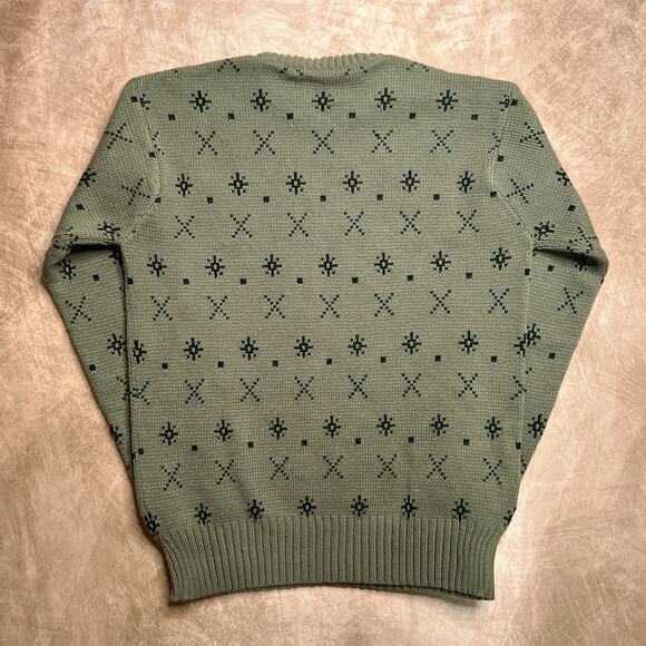 Vintage 90s Cross Bay Fair Isles Snowflake Sweater Green Knit Long Sleeve Ski - Picture 2 of 7